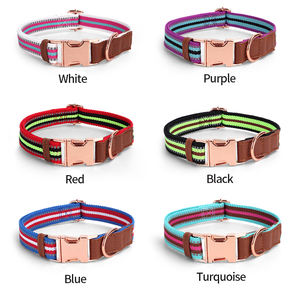 Collar romano de alta resistencia para perro, Hardware de entrenamiento de cuero y Metal, oro rosa a granel, diseño personalizado, reflectante, Collar grande de nailon para perro - Product Image 1