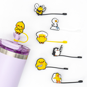 Tendance Designer 8MM Silicone Paille Topper <span class=keywords><strong>Jaune</strong></span> Canard Grenouille Requin <span class=keywords><strong>Salamandre</strong></span> En Gros DIY Mignon Dessin Animé Drinkware Accessoires - Product Image 2