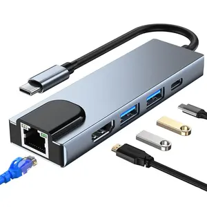 5 ב 1 USB C רכזת סוג-C כדי 100M RJ45 Lan מתאם תמיכה 10Mbps 100Mbps ethernet רשת עבור Macbook Air Pro מחשבים ניידים אבזרים