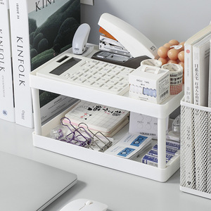 <b>Desktop</b> Storage Rack 2 Tier White Office Organizer For Stationery And Supplies <b>Standing</b> Type Rectangle Shape - Product Image 1