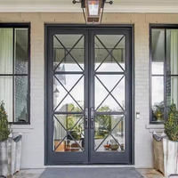 Porte en verre française forgée sur mesure, moderne, privée, finition de luxe, matériau en fer, noir mat, style battant, entrée intérieure en acier