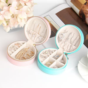 Custom Logo Portable PU Leather Jewelry Zipper <b>Box</b> Round Shape Travel <b>Storage</b> Packaging for Rings Made with Velvet PVC <b>Materials</b> - Product Image 3