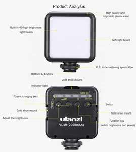 Hoshi <span class=keywords><strong>ulanzi</strong></span> ไฟวิดีโอ <span class=keywords><strong>LED</strong></span> <span class=keywords><strong>VL49</strong></span> 6วัตต์ขนาดเล็กในตัวแบตเตอรี่2000mAh ไฟถ่ายภาพ5500K เทียบกับไฟ <span class=keywords><strong>LED</strong></span> W49 - Product Image 4