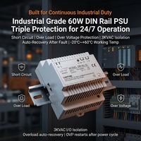 Fuente de Alimentación de Riel DIN Leyu DR-60-24 60W 24V 2.5A, Transformador Industrial AC/DC 12V 4.5A para Sistemas de Control de Automatización PLC LED, 84% de Eficiencia