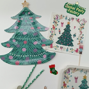 Juego de Vajilla Desechable con Forma de Árbol de Navidad DAMAI, Platos, Vasos y Servilletas de Papel con Diseño de Cascanueces Navideños para Decoración de Fiestas - Product Image 3