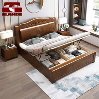 Lit double en bois massif personnalisé avec rangement, lit King, meubles de chambre à coucher