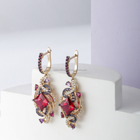 Premium 9K/10K/14K/18Kt or massif rubis carré et améthyste boucles d'oreilles à breloques pierres précieuses femmes filles fabricant de bijoux fins