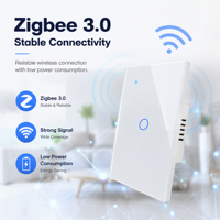 Interrupteur mural tactile intelligent UBARO ZigBee 3 gangs 1 voie en verre trempé, style UE 250V, compatible Alexa Google Home Assistant et application Tuya Smart Life