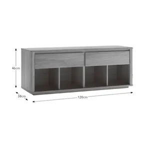 <span class=keywords><strong>Banc</strong></span> de rangement pliable en chêne clair moderne avec 8 compartiments ouverts et 2 tiroirs, organisateur autoportant pour <span class=keywords><strong>chaussures</strong></span> et petits objets dans l'entrée - Product Image 6