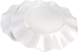 Melamin yemek tabağı beyaz çiçek şekilli parti gıda sınıfı toptan özel renk özel Logo baskılı çevre dostu tarak dalgalı - Product Image 4