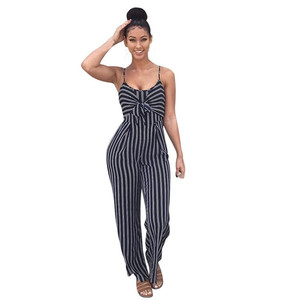 S-XXL Elegante Tuta Intera da Donna a Righe Sexy con Spalline Sottili, Senza Maniche, Schiena Scoperta, Fiocco, Casual, a Gamba Larga - Product Image 6