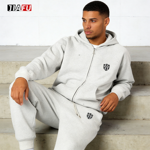 Wholesale <strong>Men</strong> Tracksuit Custom Logo Blank Boxy Heavyweight Fleece Zip up <strong>Hoodie</strong> and Sweatpants 2 Sets <strong>for</strong> Man Streetwear - Product Image 2