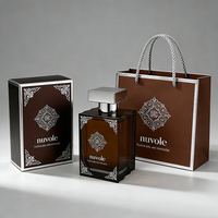 Vente directe de flacons de parfum vides, flacon de parfum carré à col serti, flacon de parfum en verre brun avec emballage en boîte