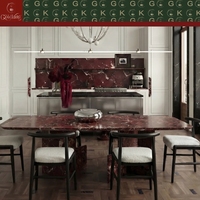 Table rectangulaire de luxe GOLDKING pour cuisine et salle à manger en marbre rouge Rosso Levanto avec pieds géométriques, fabrication OEM ODM directe d'usine