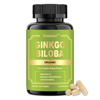 Capsules d'extrait de feuille de Ginkgo Biloba pur végétalien 500mg en gros, marque privée OEM, pour la santé cérébrale et la concentration