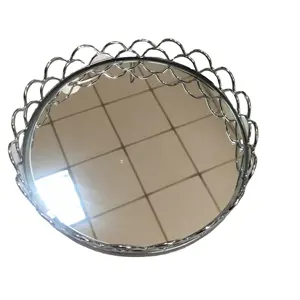 Round 크롬 베니 티 Metal Mirrored Tray 장식 mirror tray Chrome Mirror 집게를 제공 Tray