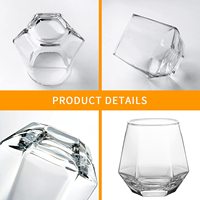 Verres à vin sans pied en forme de diamant hexagonal, 300 ml, verre à whisky transparent, incassable, recyclable, gobelet en verre