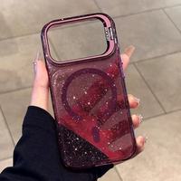 Coque de téléphone magnétique transparente scintillante pour iPhone 18 17 Pro Max 16 15 14 13 18 Pro 16 Plus avec support de caméra en métal