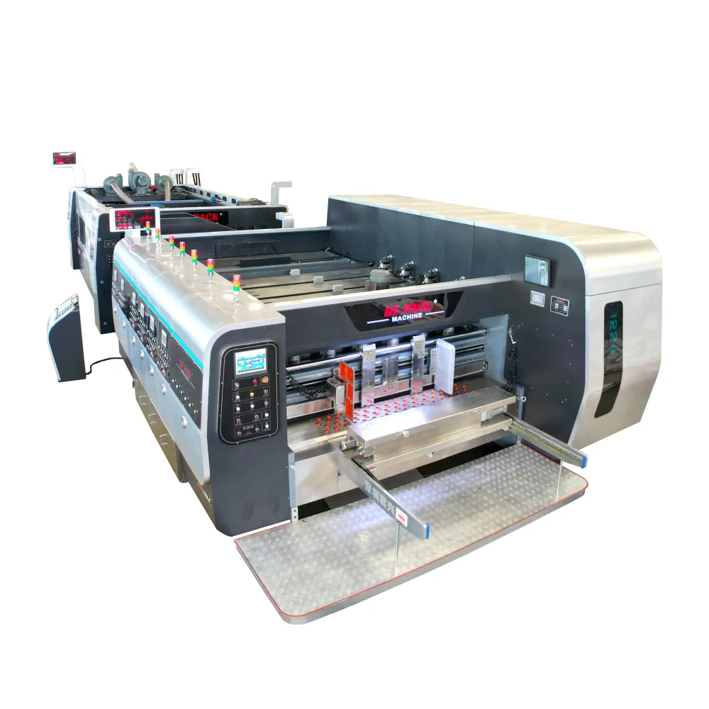 DE PACK Lead edge feeder flexo printer linkage line/printing slotting rotary die cutting folding gluing machine