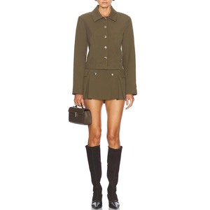 Oem Odm Fashion Design Hoge Kwaliteit Sergeant Groene Korte Rok Voor Dames Aanpassen Elegante Slanke Wikkel Mini Rok Voor De Herfst