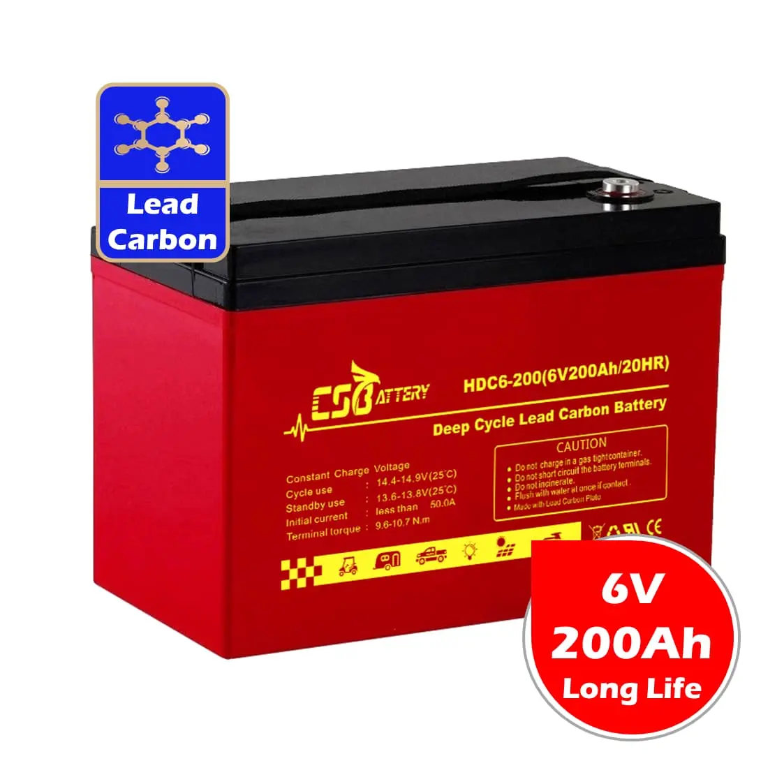 CSBattery 6V 200ah baterai karbon timbal pengisian cepat baterai debit tenaga surya Sytem/RV/daya industri/kereta Golf/Amy