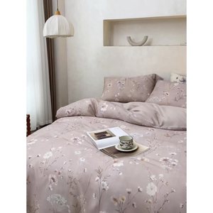 Tencel Linen <b>Printed</b> Pillowcase Four Piece Set Plants And Flowers Summer Bedding Duvet Cover Set - Product Image 1