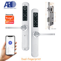Serrure de porte intelligente à empreinte digitale, installation facile, en aluminium, étanche, compatible avec l'application TUYA, plusieurs types de mortaises