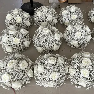 QSLH-595 White Wedding Table Centerpieces Artificial Flower Ball Silk Babysbreath Floral Centerpieces For Wedding Table