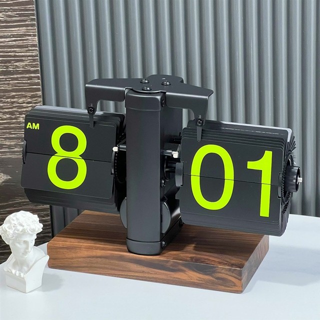 Vintage 12-Hour Flip Desk Clock with Anti-Slip Base & Rotary Knob Mechanical & Battery Powered Digital Display Living Room Decor