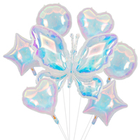Ensemble de ballons en feuille d'aluminium iridescent en forme de papillon, cœur, étoile et rond pour la décoration de fête d'anniversaire de fille ou de baby shower