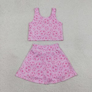 Ensemble deux pièces pour bébés filles, tenue de yoga, motif nœud rouge et bleu, manches courtes, gilet et jupe-short, pour les fêtes du 4 juillet, en Spandex/Polyester écologique - Product Image 2