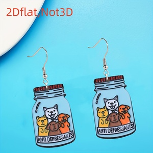 Pendientes de Acrílico Planos 2D con Diseño de Perro Adorable y Temática de "ANTI DEPRESSANTS" - Diseño de Dibujos Animados, Ligeros e Hipoalergénicos - Product Image 6