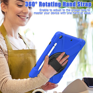 Đối Với iPad 10.2 9th 2021 Màu Sắc Nặng Nề <span class=keywords><strong>Silicone</strong></span> Chống Rơi Vỏ Máy Tính Bảng Gồ Ghề Với Dây Đeo Tay 360 Xoay Đế Gập - Product Image 5