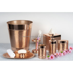 Juego de baño elegante, diseño martillado Chapado en cobre, dispensador de loción de jabón líquido, jabonera, papelera, soporte para cepillo de dientes - Product Image 4