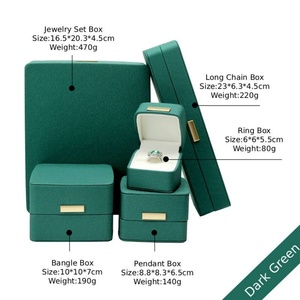 Fine PU Leather Gold Label Jewelry Packaging <b>Boxes</b> Rectangular Green Gray <b>Ring</b> Pendant Bracelet Necklace Box Wholesale - Product Image 2