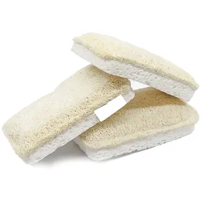 Esponja esfoliante de 2 lados para lavagem corporal, esponja lisa e lisa, comfusão de celulose e bucha, totalmente natural