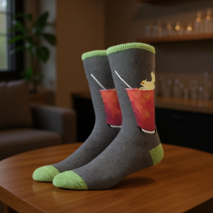Calcetines de media pantorrilla para hombre 40-45 con estampado de cóctel gris y verde en punta y talón - Product Image 3