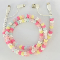 Câble de charge perlé style macaron pastel mignon, 4-en-1 multi-interface, câble de synchronisation de données USB style Kawaii pour téléphone