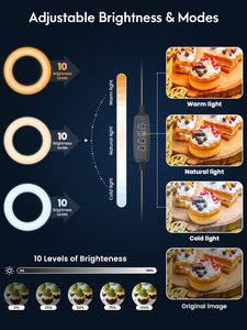 Anneau lumineux pour bureau avec support, support de caméra/téléphone suspendu avec anneaux lumineux de 10,5 pouces pour <span class=keywords><strong>iPhone</strong></span>, trépied de téléphone avec lumière - Product Image 4