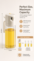 Botella pulverizadora y dispensadora de aceite 2 en 1 con asa, 550 ml, de vidrio, para aceite de oliva, para cocinar, freír al aire, ensaladas, barbacoa, cocina, fácil de limpiar