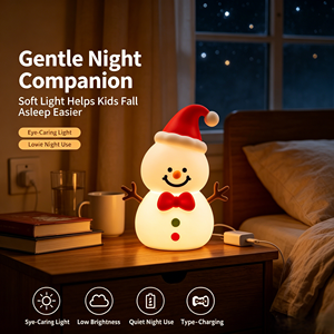 Veilleuse de Noël Bonhomme de Neige LED Blanc Chaud Rechargeable USB à Commande Tactile Lampe de Chevet Design Compact en Plastique - Product Image 2
