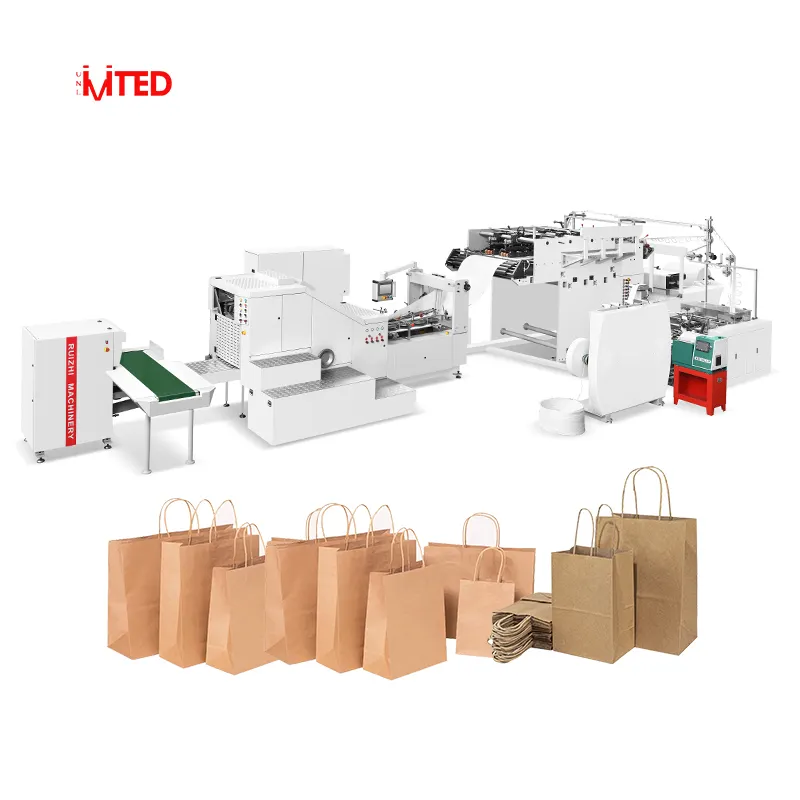 RZFD-450BT 효율적인 가방 생산 워크 플로우 Twsited 로프 핸들 가방 사각 바닥 종이 쇼핑백 생산 만들기 기계