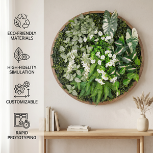 RUOPEI UV 5000H - Arte de Pared con <span class=keywords><strong>Plantas</strong></span> Artificiales <span class=keywords><strong>en</strong></span> Marco Redondo, Jardín Vertical 3D, Decoración de Interiores para el Hogar y la Oficina - Product Image 1
