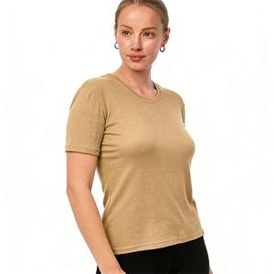 T-Shirt da Donna <span class=keywords><strong>di</strong></span> Alta Qualità Personalizzata in Pura <span class=keywords><strong>Lana</strong></span> Merino e Viscosa, Collo Tondo, Manica Corta, Tinta Unita per Signore - Product Image 4