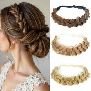 Bridal <b>Braided</b> Hairband Synthetic Wig Extension High Temperature Wire Hair <b>Accessory</b> For Women Wedding Headwear - Product Image 1