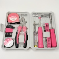 Multi functional pink 24 piece toolbox hardware portable home repair set plastic sleeve screwdriver set manual tool hard box set