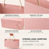 Sacs en papier kraft recyclé écologiques rose clair avec poignées en papier pour boutiques, commerces de détail, magasins de cadeaux, impression de logo personnalisée, promotion