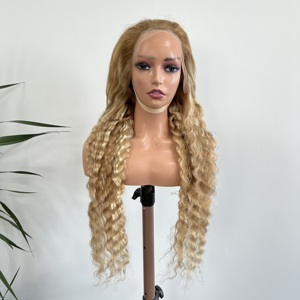 Mật Ong Tóc Vàng 13X4 Ren Phía Trước Tóc Giả Sâu Sóng Ấn Độ Tóc Thăn Tóc Giả Xoăn Với Ren Trong Suốt Phía Trước - Product Image 1