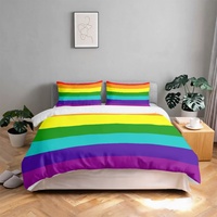 Ensemble de literie trois pièces en coton 100% imprimé arc-en-ciel (motif à sept rayures) pour la chambre d'appartement, le repos et la décoration de la maison