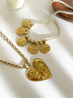 Collier long pour femme en acier inoxydable superposé avec pendentif cœur et plaque ronde - Bijoux personnalisés pour femme au style tendance